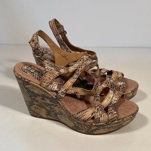 Born BOC Snake Print Vegan Wedge Sandals Women Size 8